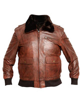 Men's G1 Navy Flight Bomber Aviator Real Leather Jacket in Tan Brown Color - MNCLeather